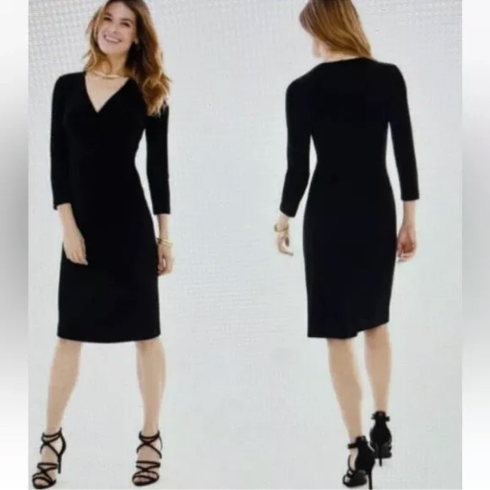 CHICOS CHICO'S TRAVELERS ROSEMARY WRAP DRESS STRETCH BLACK SIZE 3 NWT